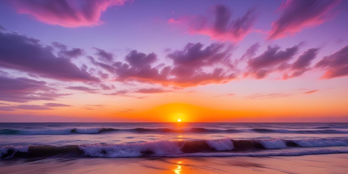 A Vibrant Sunset Over The Ocean With The Sun Dipping Below The Horizon The Sky Is Filled With Shades Of Purple Pink And Orange Creating A Stunning And Dramatic Scene The Waves Are Gently Lapping At The Shore 38 Feed