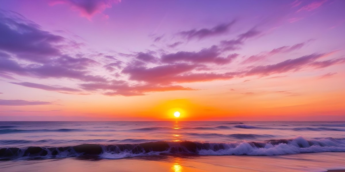 A Vibrant Sunset Over The Ocean With The Sun Dipping Below The Horizon The Sky Is Filled With Shades Of Purple Pink And Orange Creating A Stunning And Dramatic Scene The Waves Are Gently Lapping At The Shore 40 2c72