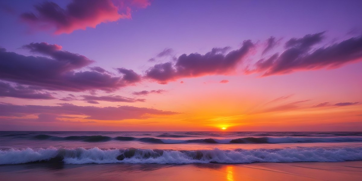 A Vibrant Sunset Over The Ocean With The Sun Dipping Below The Horizon The Sky Is Filled With Shades Of Purple Pink And Orange Creating A Stunning And Dramatic Scene The Waves Are Gently Lapping At The Shore 42 58e4