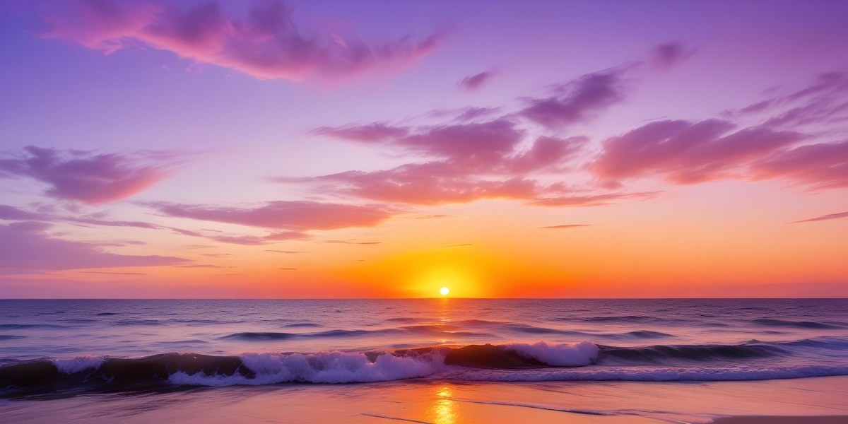 A Vibrant Sunset Over The Ocean With The Sun Dipping Below The Horizon The Sky Is Filled With Shades Of Purple Pink And Orange Creating A Stunning And Dramatic Scene The Waves Are Gently Lapping At The Shore 43 5168