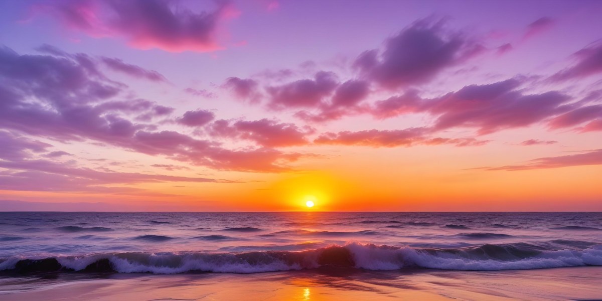A Vibrant Sunset Over The Ocean With The Sun Dipping Below The Horizon The Sky Is Filled With Shades Of Purple Pink And Orange Creating A Stunning And Dramatic Scene The Waves Are Gently Lapping At The Shore 44 7ea9