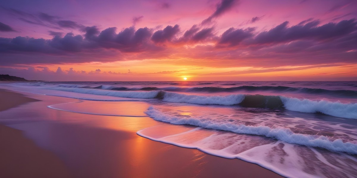 A Vibrant Sunset Over The Ocean With The Sun Dipping Below The Horizon The Sky Is Filled With Shades Of Purple Pink And Orange Creating A Stunning And Dramatic Scene The Waves Are Gently Lapping At The Shore 6 63ba