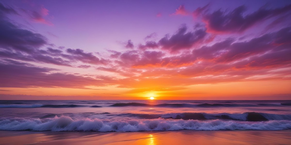 A Vibrant Sunset Over The Ocean With The Sun Dipping Below The Horizon The Sky Is Filled With Shades Of Purple Pink And Orange Creating A Stunning And Dramatic Scene The Waves Are Gently Lapping At The Shore 8 1991