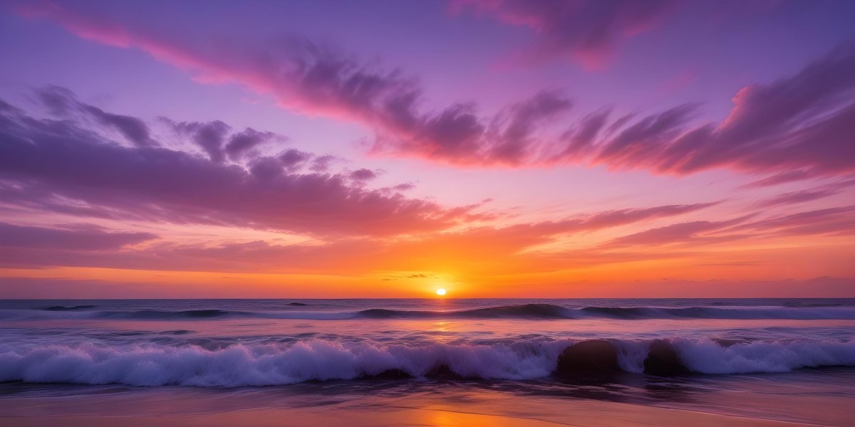 A Vibrant Sunset Over The Ocean With The Sun Dipping Below The Horizon The Sky Is Filled With Shades Of Purple Pink And Orange Creating A Stunning And Dramatic Scene The Waves Are Gently Lapping At The Shore 9 7959
