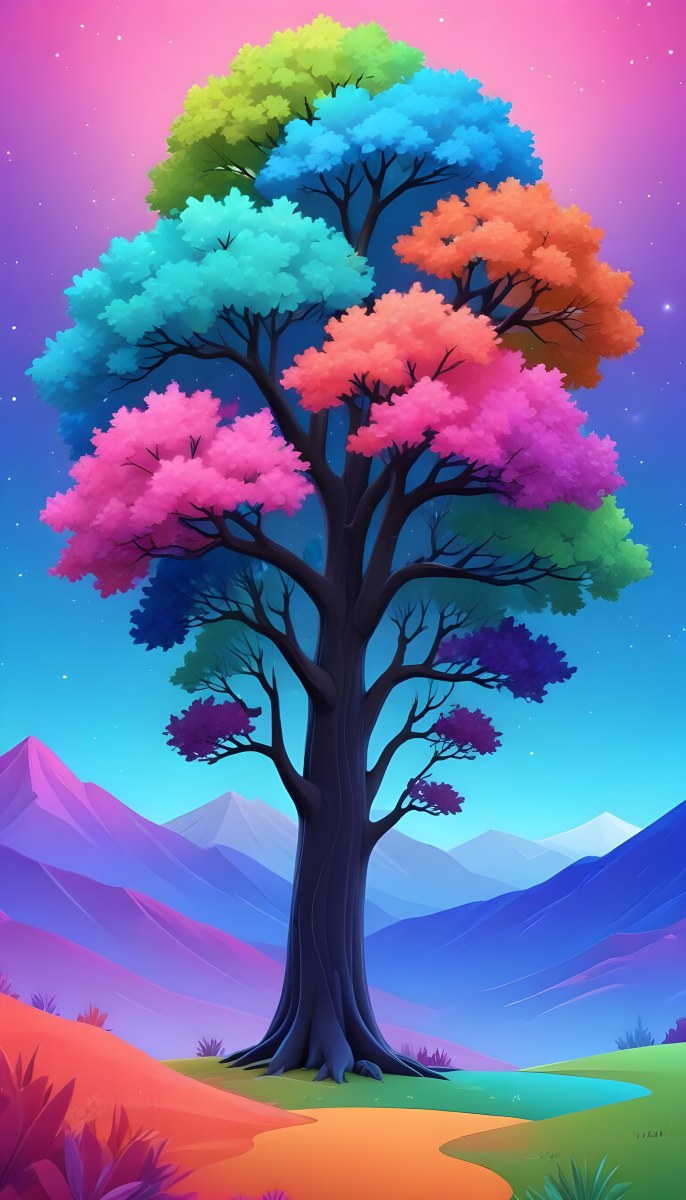 Adorable Cartoon Style A Large Tree With A Black T 6 F3f7