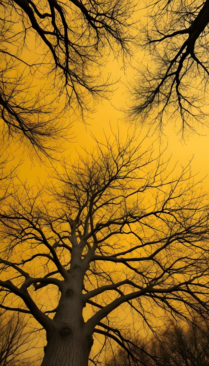 Bare Tree Branches Against A Vibrant Yellow Sky Creating An Abstract And Moody Autumn Scene 15 065e