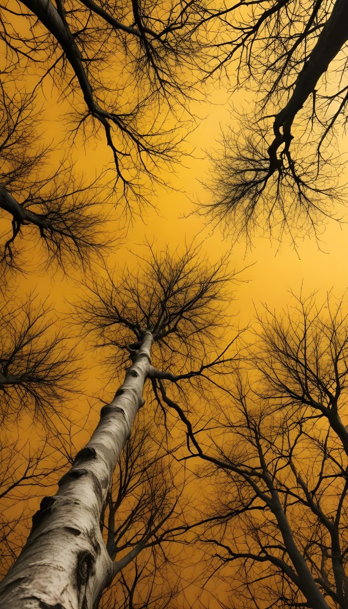 Bare Tree Branches Against A Vibrant Yellow Sky Creating An Abstract And Moody Autumn Scene 21 31bd