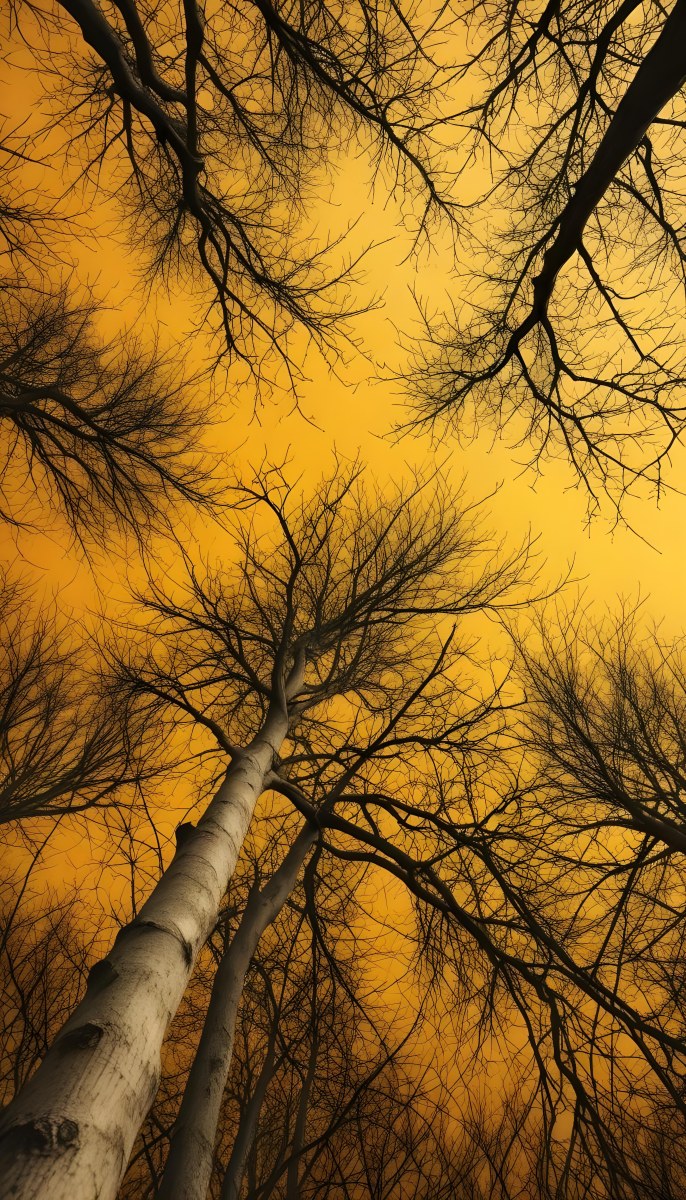Bare Tree Branches Against A Vibrant Yellow Sky Creating An Abstract And Moody Autumn Scene 22 1a8f