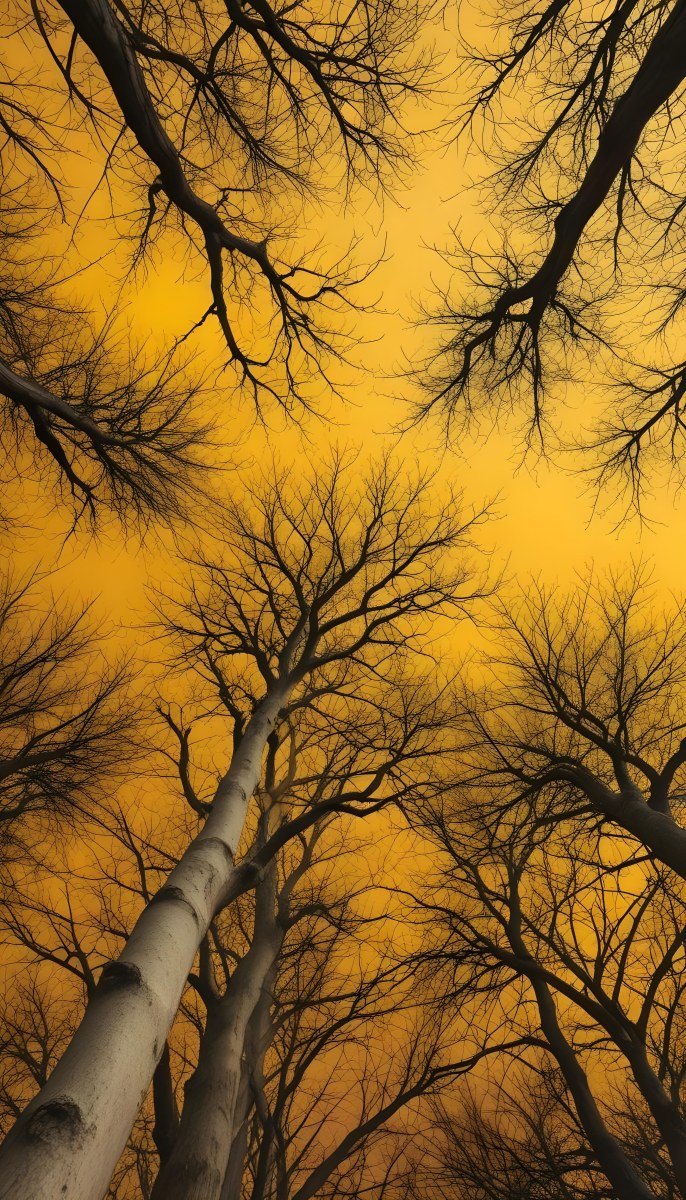 Bare Tree Branches Against A Vibrant Yellow Sky Creating An Abstract And Moody Autumn Scene 34 9217