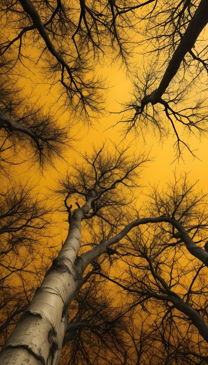 Bare Tree Branches Against A Vibrant Yellow Sky Creating An Abstract And Moody Autumn Scene 38 A334