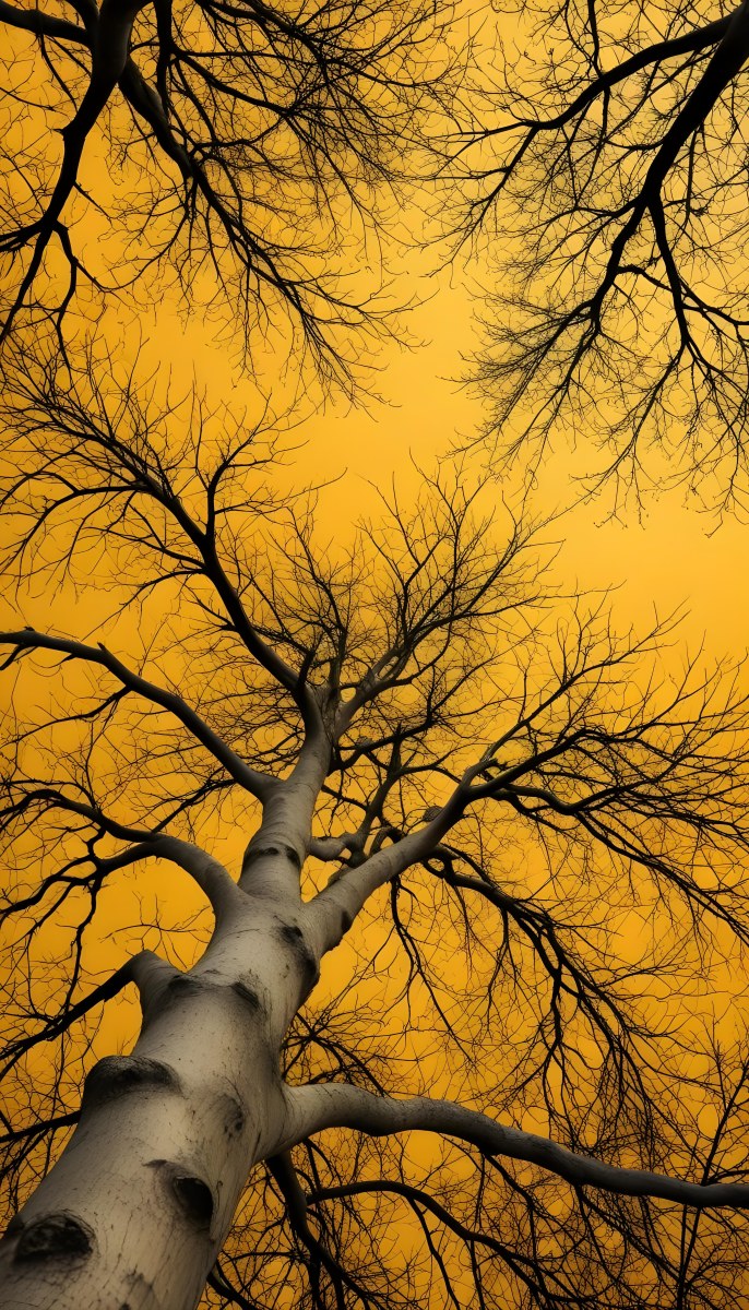 Bare Tree Branches Against A Vibrant Yellow Sky Creating An Abstract And Moody Autumn Scene 6 5d87