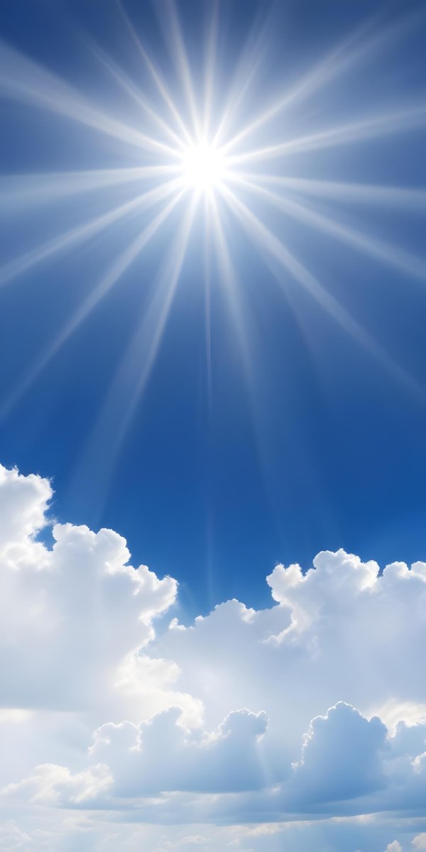 Bright Sun Rays Shining Through Clouds In A Clear Blue Sky 14 E89b