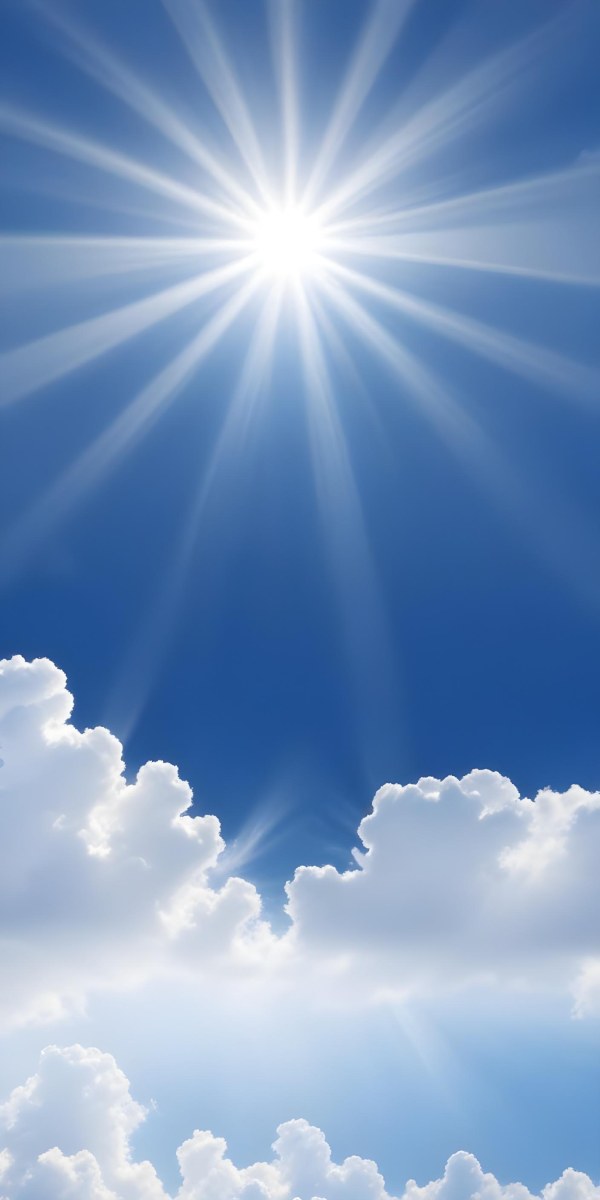 Bright Sun Rays Shining Through Clouds In A Clear Blue Sky 15 De44