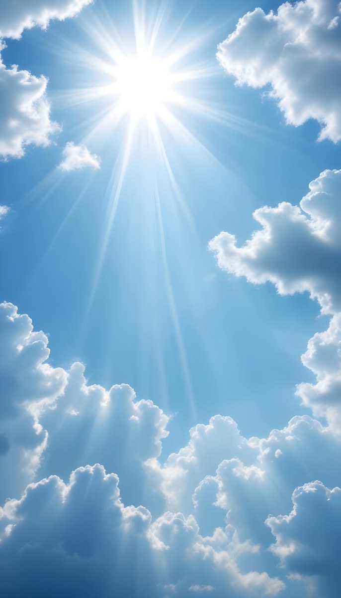 Bright Sun Rays Shining Through Clouds In A Clear Blue Sky 2 4379