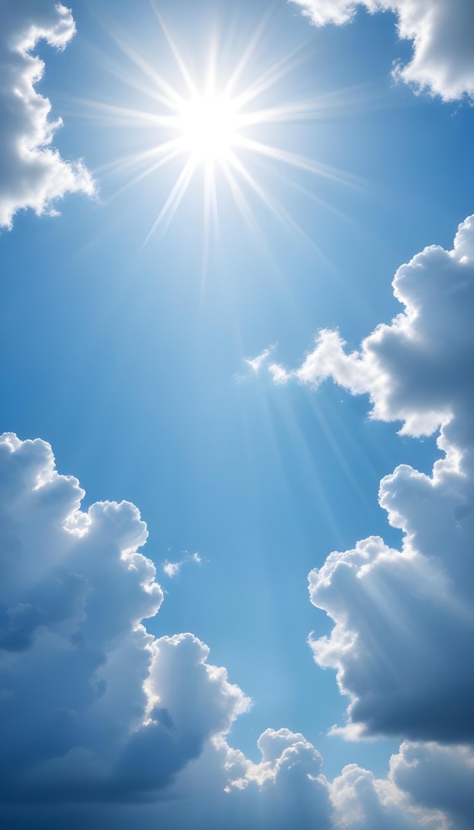 Bright Sun Rays Shining Through Clouds In A Clear Blue Sky 3 A058