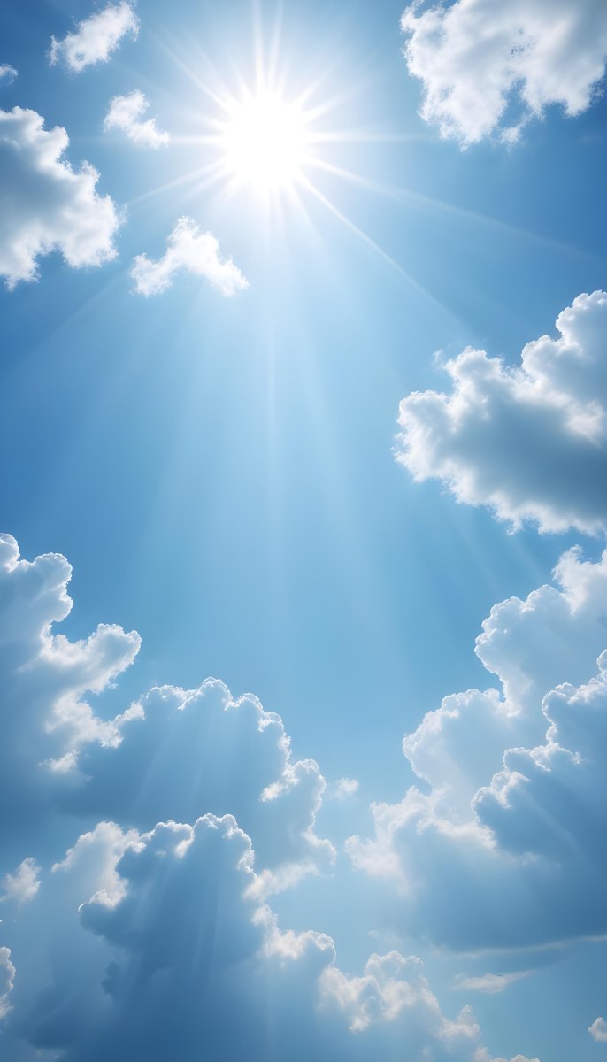 Bright Sun Rays Shining Through Clouds In A Clear