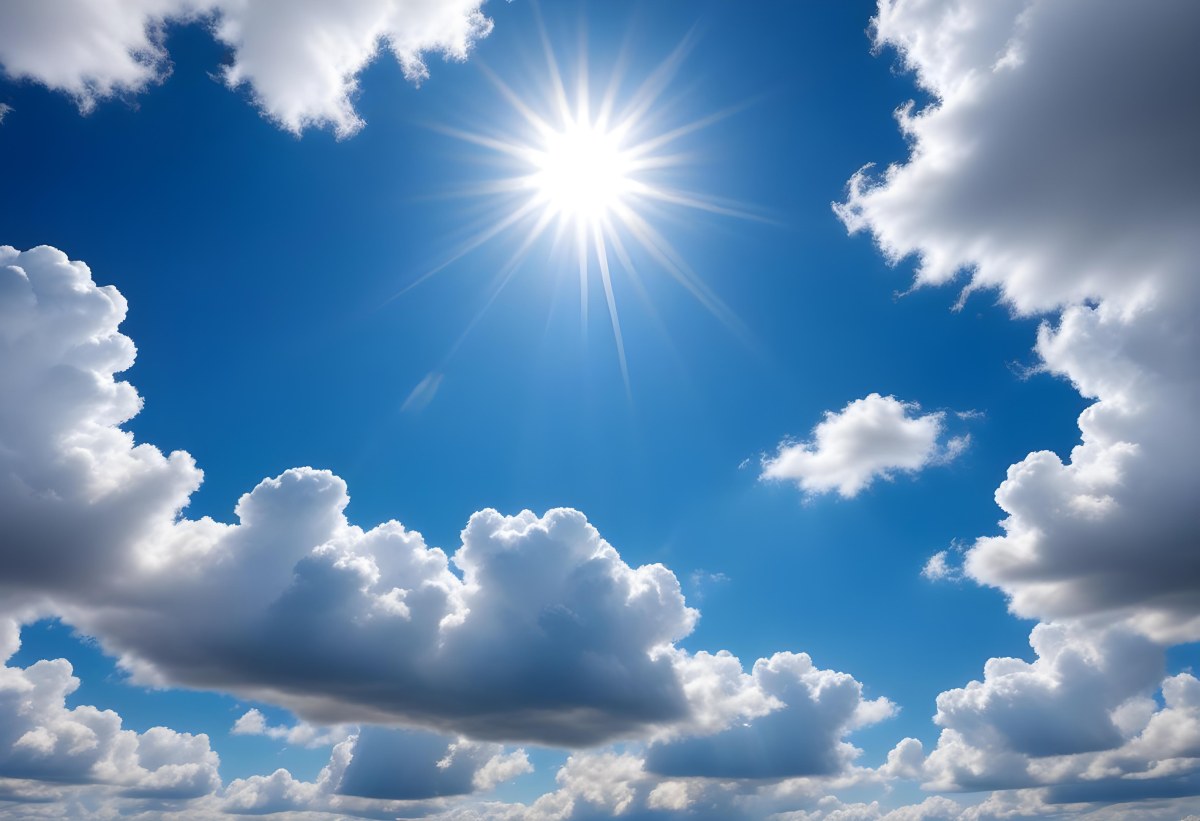 Bright White Clouds In A Clear Blue Sky With Sunlight Shining Through 10 Fd79