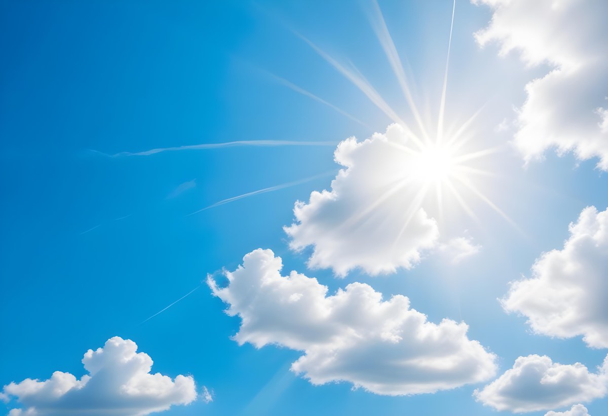 Bright White Clouds In A Clear Blue Sky With Sunlight Shining Through 11 8986