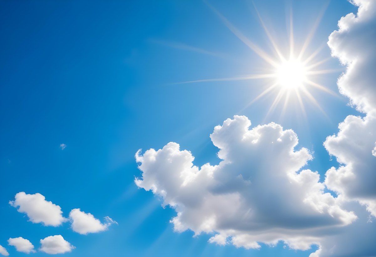 Bright White Clouds In A Clear Blue Sky With Sunlight Shining Through 12 3118