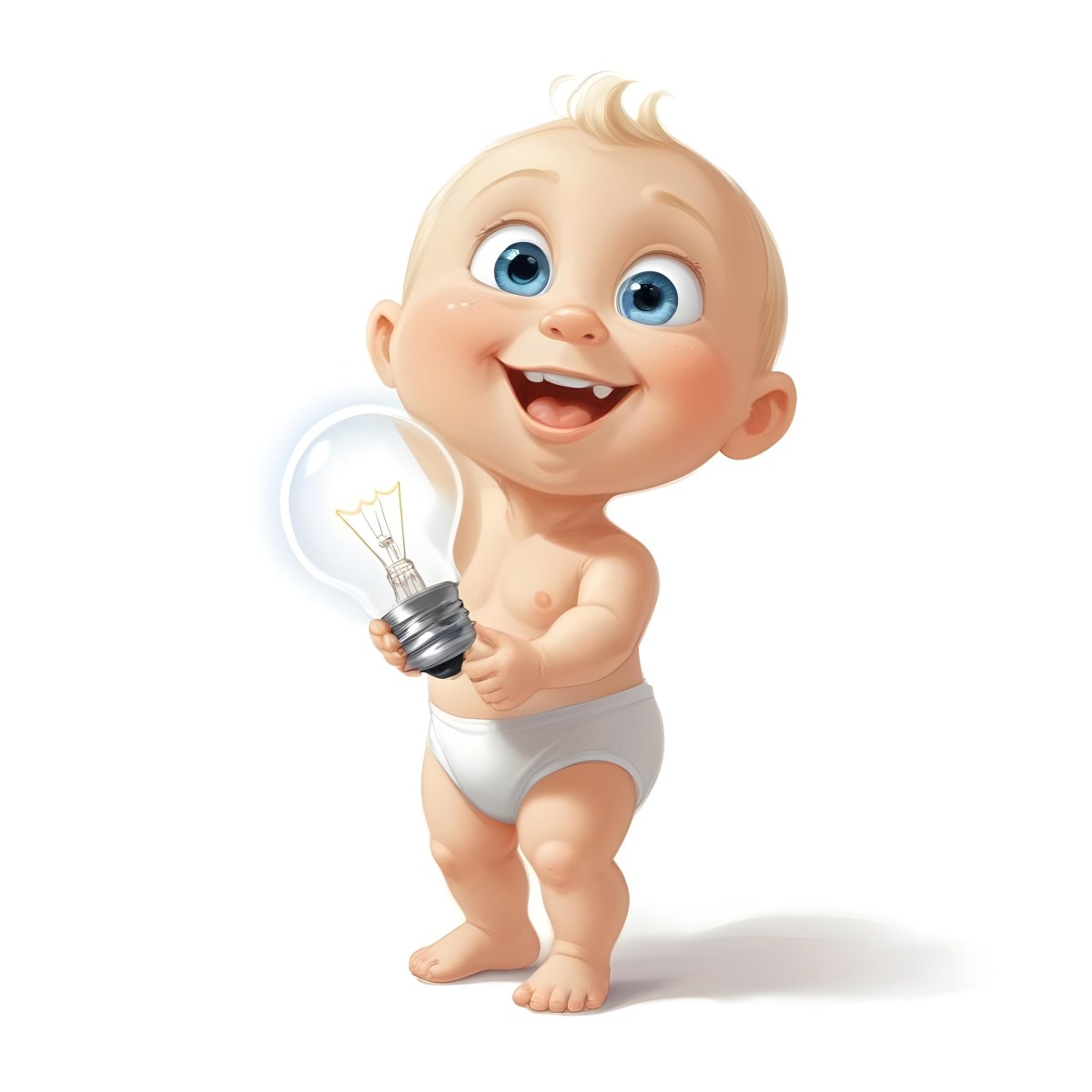 3d Model A Cartoon Baby With Light Blonde Hair And Large Blue Eyes Smiling While Holding A Light Bulb The Baby Is Wearing A Simple White Diaper And Is Set Against A Plain White Background Figure Octane Render Volum 8 Edd9