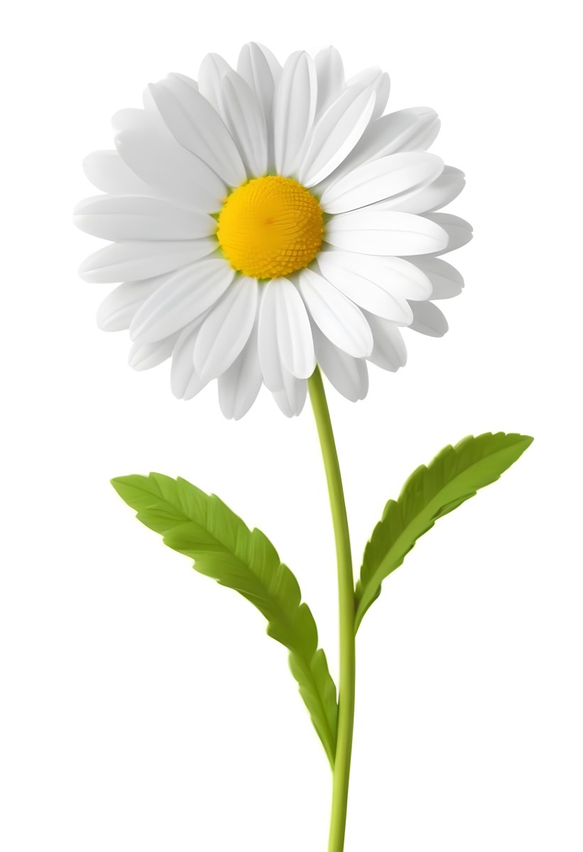 3d Model A Daisy With White Petals And A Green Center Yellow Stem And Leaves Isolated On A White Background Figure Octane Render Volumetric Highly Detailed Videogame Aesthetic 34 F0f8