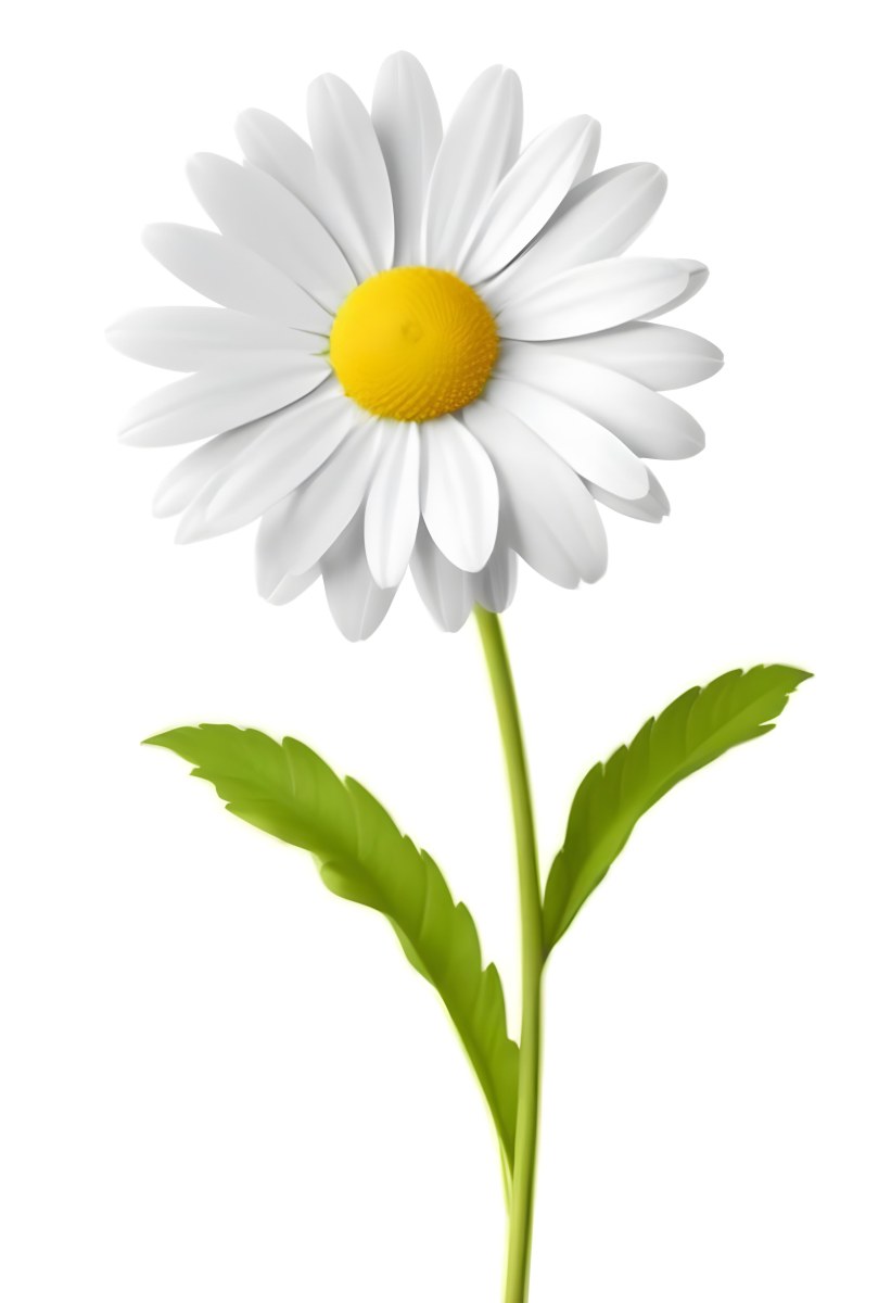 3d Model A Daisy With White Petals And A Green Center Yellow Stem And Leaves Isolated On A White Background Figure Octane Render Volumetric Highly Detailed Videogame Aesthetic 35 0133