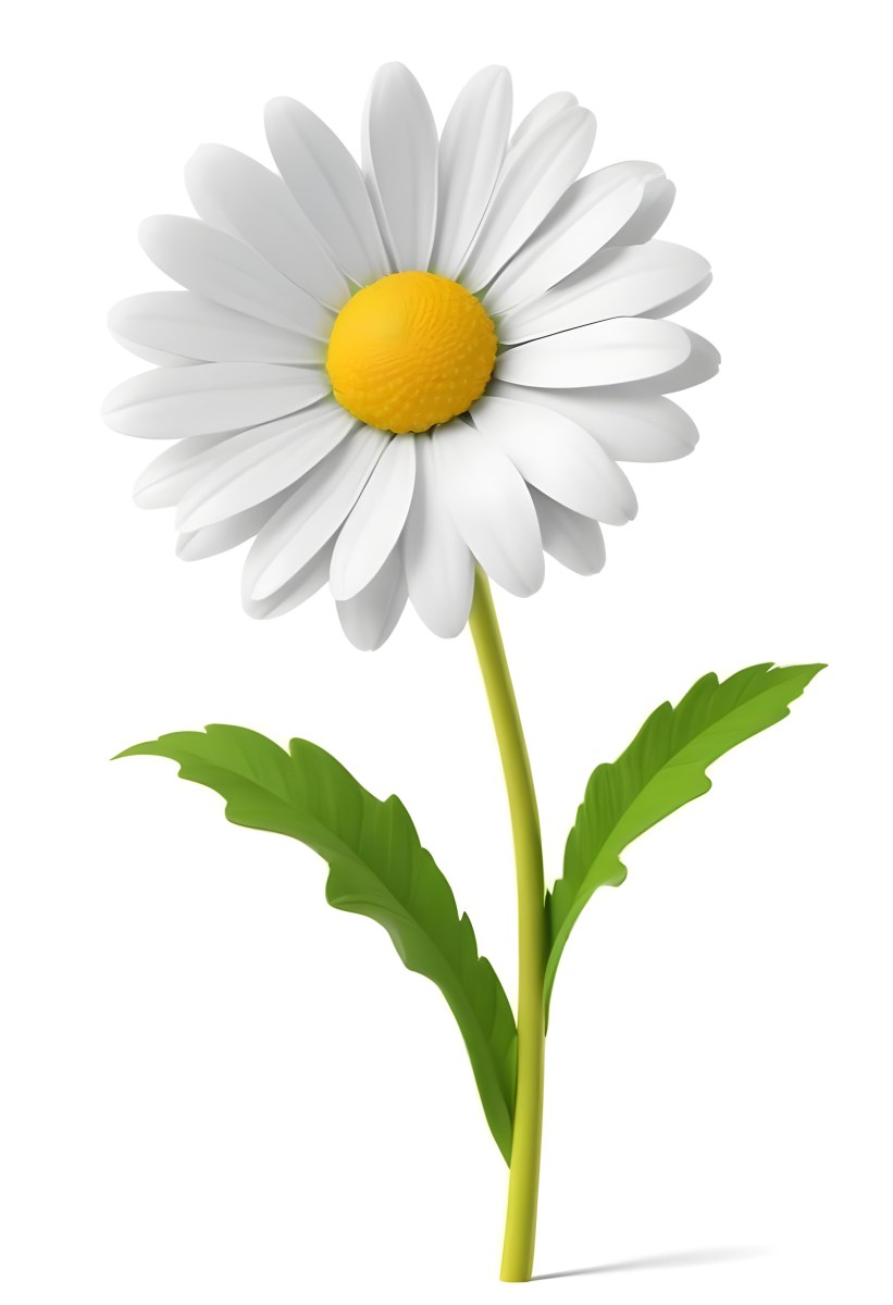 3d Model A Daisy With White Petals And A Green Center Yellow Stem And Leaves Isolated On A White Background Figure Octane Render Volumetric Highly Detailed Videogame Aesthetic 36 D001