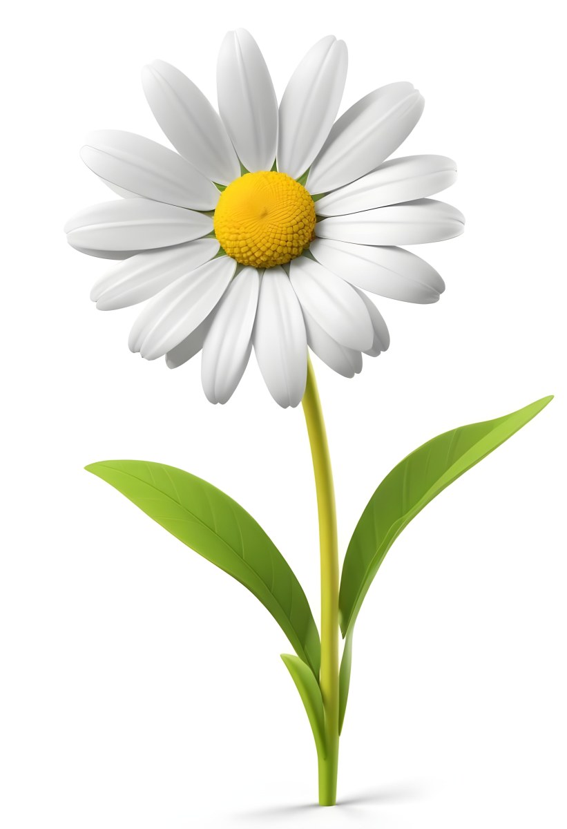 3d Model A Daisy With White Petals And A Green Center Yellow Stem And Leaves Isolated On A White Background Figure Octane Render Volumetric Highly Detailed Videogame Aesthetic 37 F67b