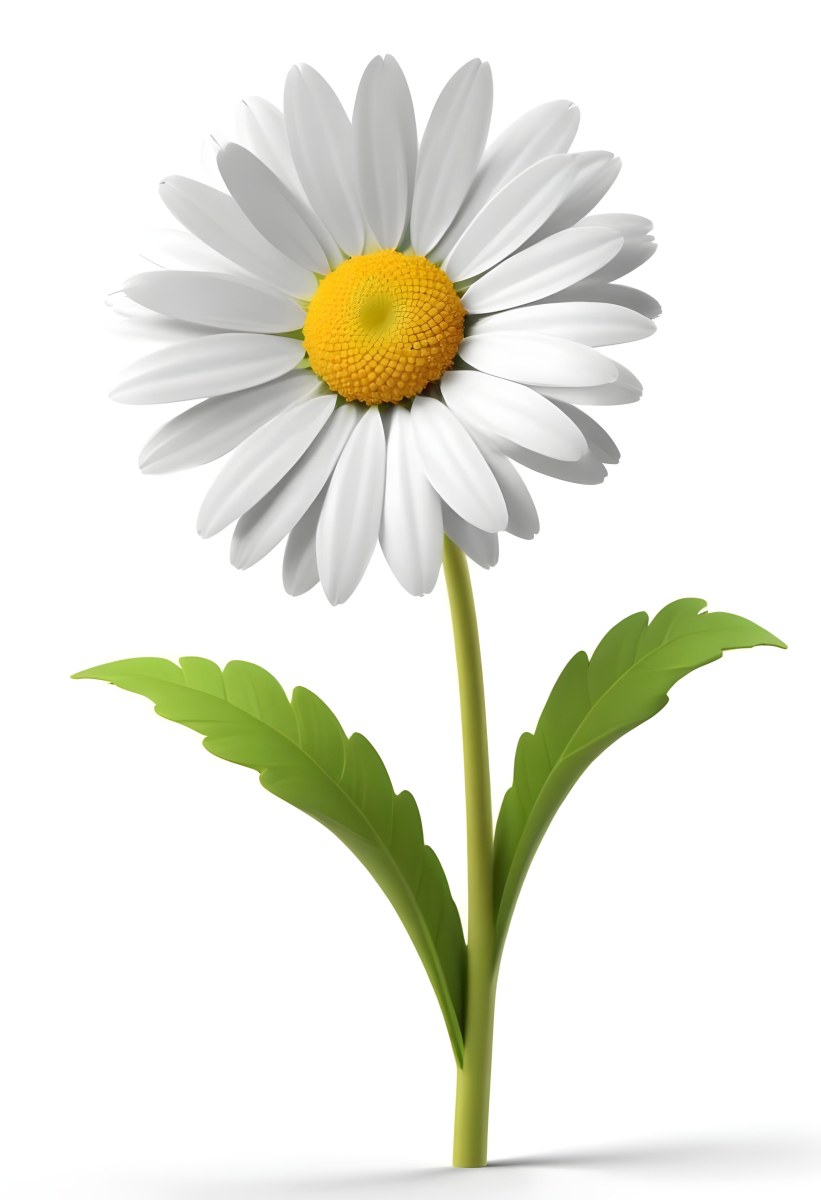 3d Model A Daisy With White Petals And A Green Center Yellow Stem And Leaves Isolated On A White Background Figure Octane Render Volumetric Highly Detailed Videogame Aesthetic 39 0277