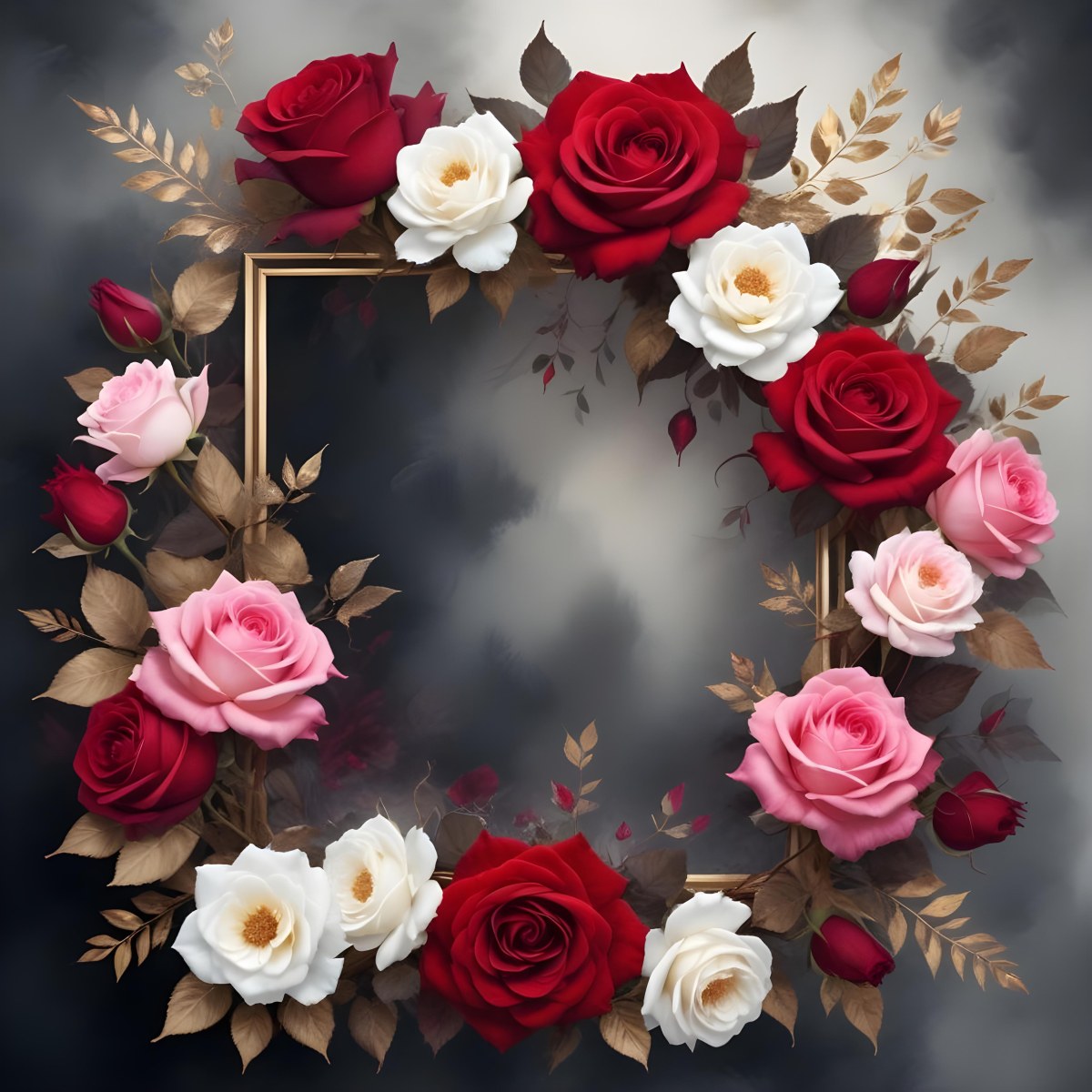 3d Model A Decorative Floral Frame With Large Red And Pink Roses Delicate White Flowers And Gold Accents On A Light Background Figure Octane Render Volumetric Highly Detailed Videogame Aesthetic 53 Eb6d