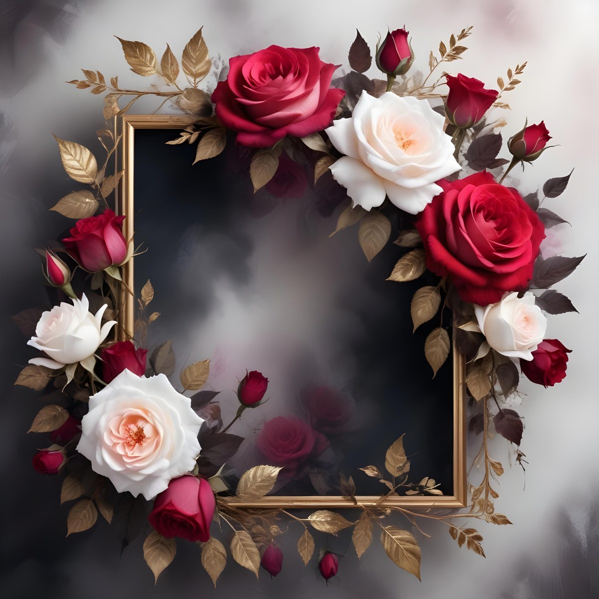 3d Model A Decorative Floral Frame With Large Red And Pink Roses Delicate White Flowers And Gold Accents On A Light Background Figure Octane Render Volumetric Highly Detailed Videogame Aesthetic 55 F59d