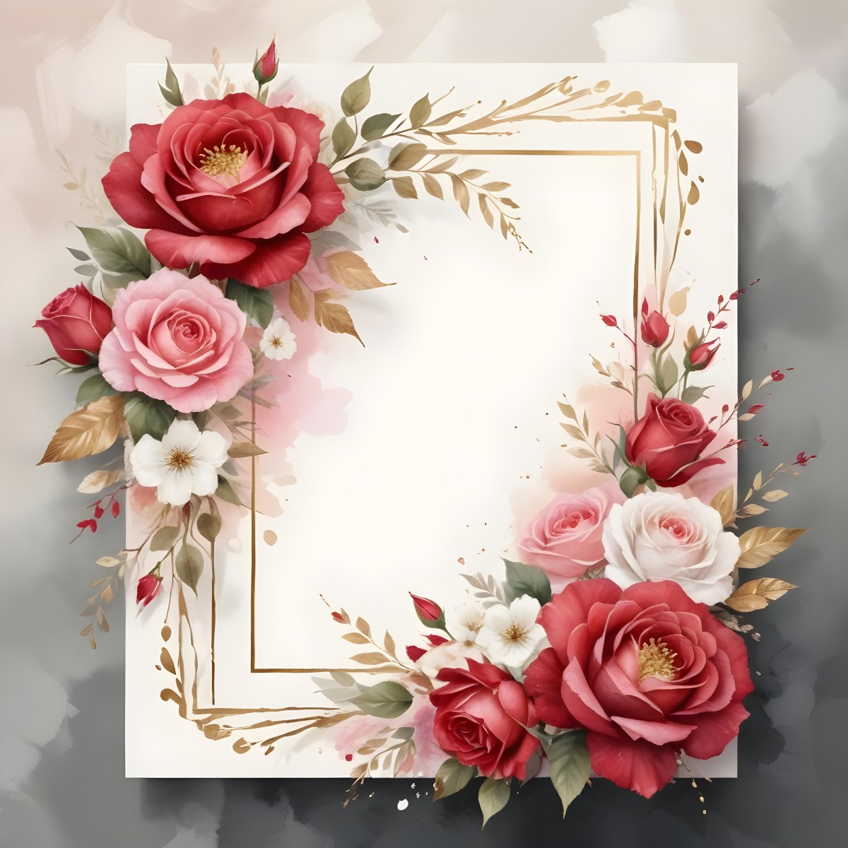 3d Model A Decorative Floral Frame With Large Red And Pink Roses Delicate White Flowers And Gold Accents On A Light Background Figure Octane Render Volumetric Highly Detailed Videogame Aesthetic 8 61ad