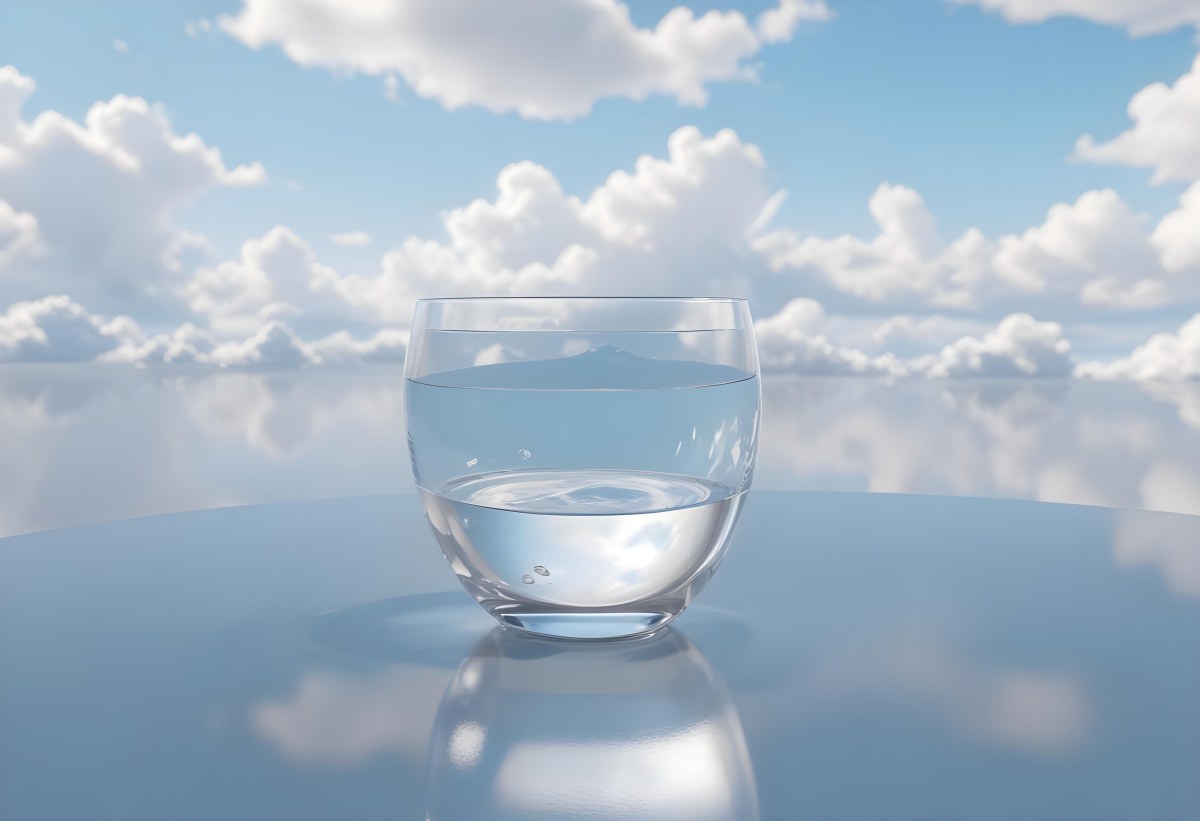 3d Model A Glass Bowl With Water Half Full In Front Of A Blue Sky With White Clouds Clear And Bright Minimalist Composition Figure Octane Render Volumetric Highly Detailed Videogame Aesthetic 17 De9b