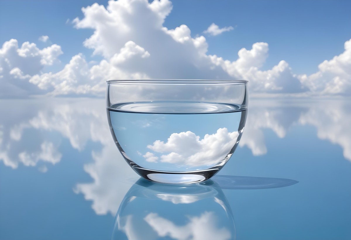 3d Model A Glass Bowl With Water Half Full In Front Of A Blue Sky With White Clouds Clear And Bright Minimalist Composition Figure Octane Render Volumetric Highly Detailed Videogame Aesthetic 18 33d7