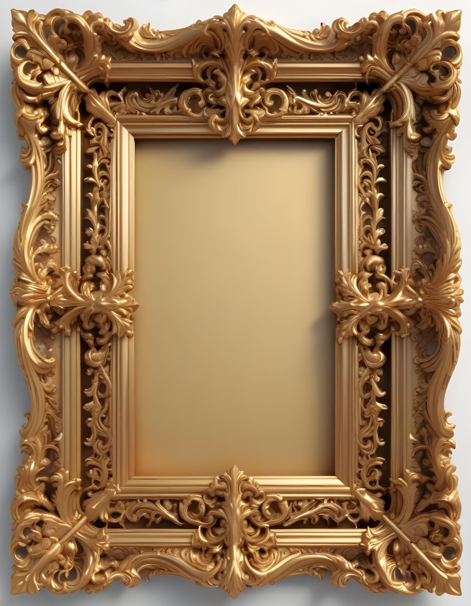 3d Model A Golden Ornate Frame With Ornate Details Isolated On A White Background Figure Octane Render Volumetric Highly Detailed Videogame Aesthetic 30 42e9