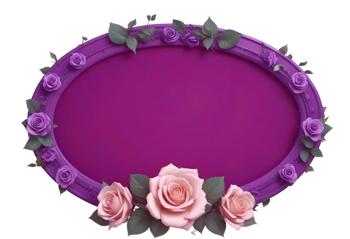 3d Model A Purple Oval Frame With White Dots And Three Purple Roses With Green Leaves At The Bottom Isolated On Purple Background Figure Octane Render Volumetric Highly Detailed Videogame Aesthetic 12 Fab7