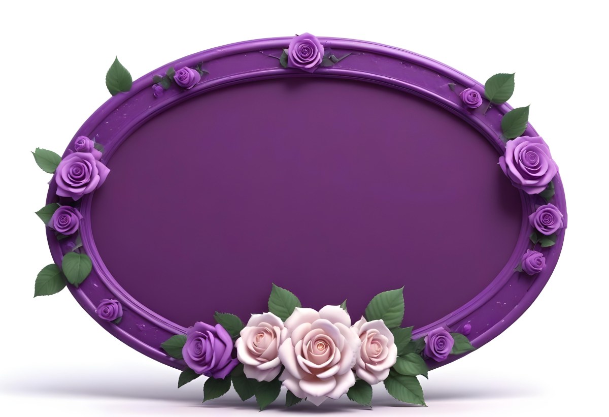 3d Model A Purple Oval Frame With White Dots And Three Purple Roses With Green Leaves At The Bottom Isolated On Purple Background Figure Octane Render Volumetric Highly Detailed Videogame Aesthetic 14 2810