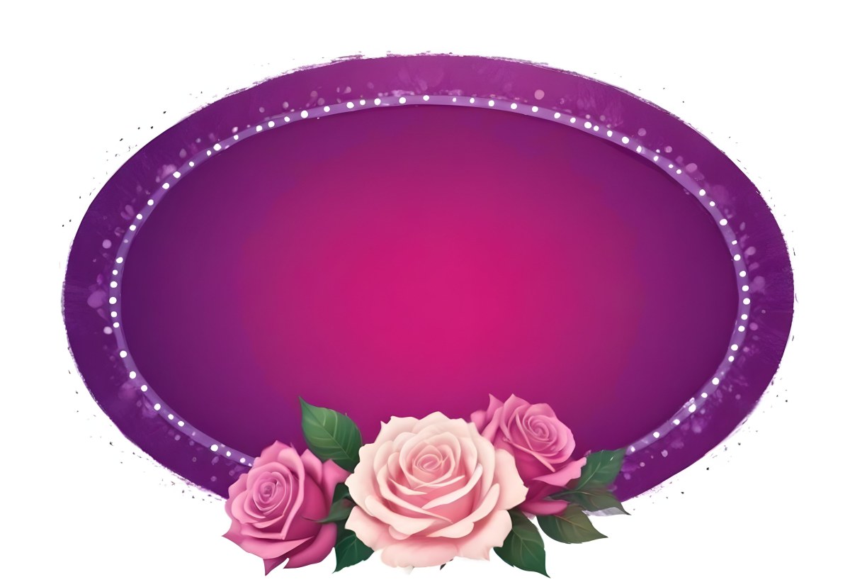 3d Model A Purple Oval Frame With White Dots And Three Purple Roses With Green Leaves At The Bottom Isolated On Purple Background Figure Octane Render Volumetric Highly Detailed Videogame Aesthetic 33 2542