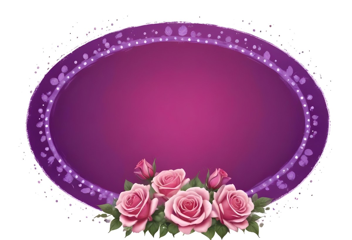 3d Model A Purple Oval Frame With White Dots And Three Purple Roses With Green Leaves At The Bottom Isolated On Purple Background Figure Octane Render Volumetric Highly Detailed Videogame Aesthetic 37 7ee8
