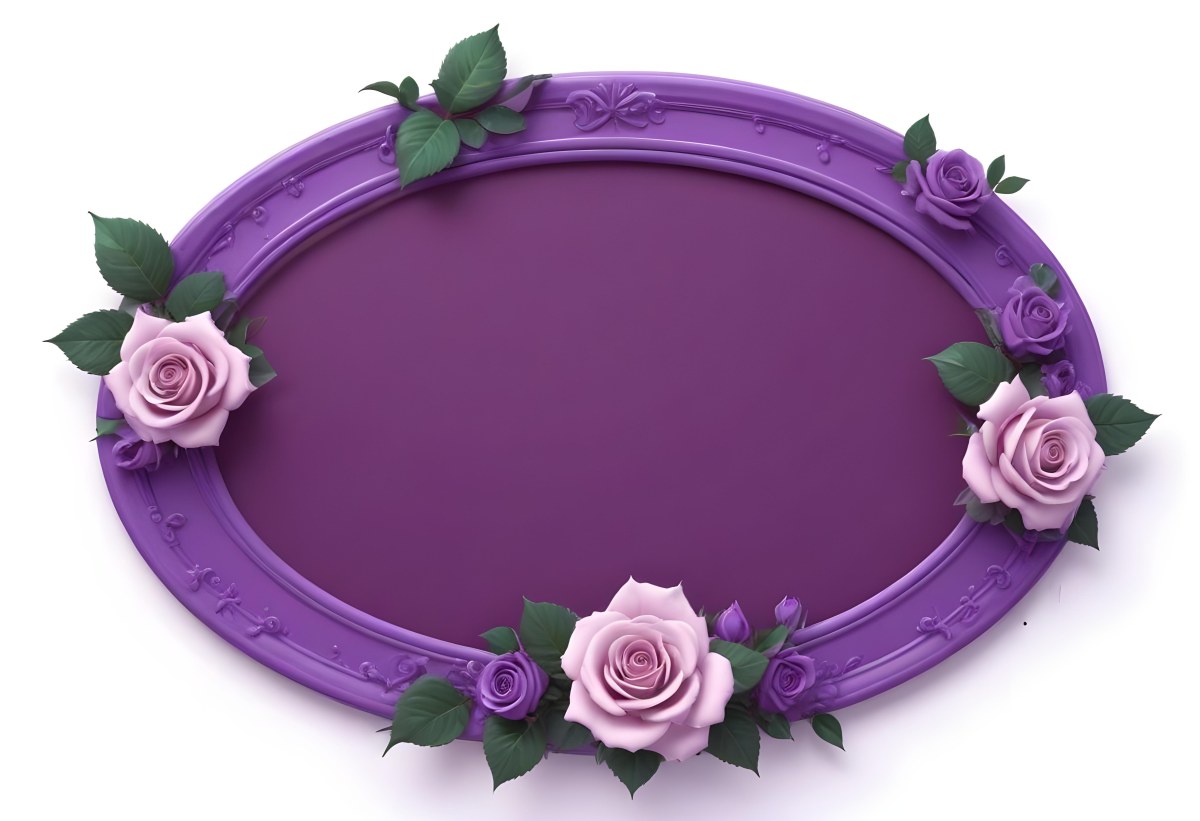 3d Model A Purple Oval Frame With White Dots And Three Purple Roses With Green Leaves At The Bottom Isolated On Purple Background Figure Octane Render Volumetric Highly Detailed Videogame Aesthetic 49 C913