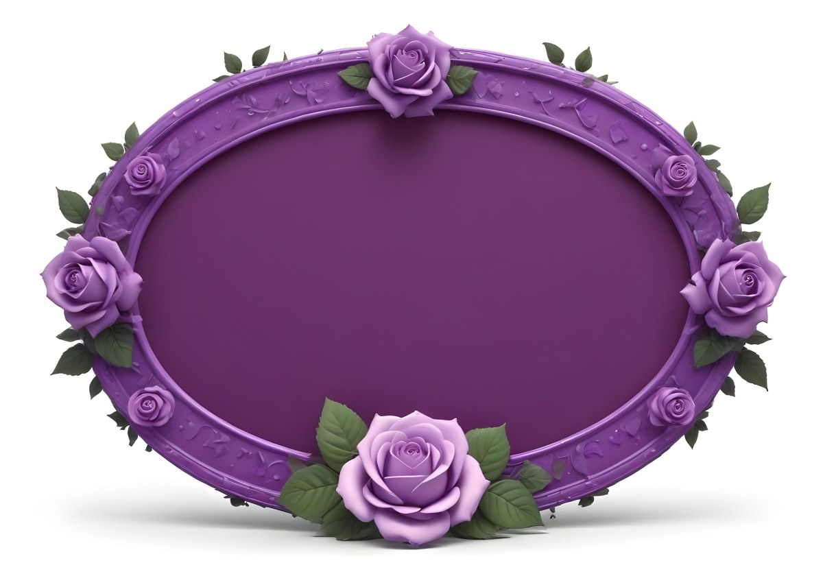 3d Model A Purple Oval Frame With White Dots And Three Purple Roses With Green Leaves At The Bottom Isolated On Purple Background Figure Octane Render Volumetric Highly Detailed Videogame Aesthetic 50 55da