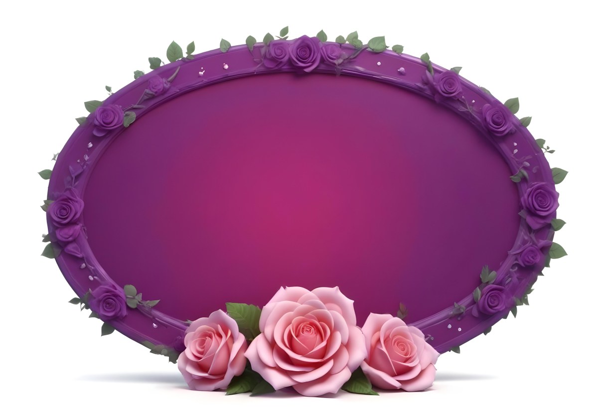 3d Model A Purple Oval Frame With White Dots And Three Purple Roses With Green Leaves At The Bottom Isolated On Purple Background Figure Octane Render Volumetric Highly Detailed Videogame Aesthetic 51 F781