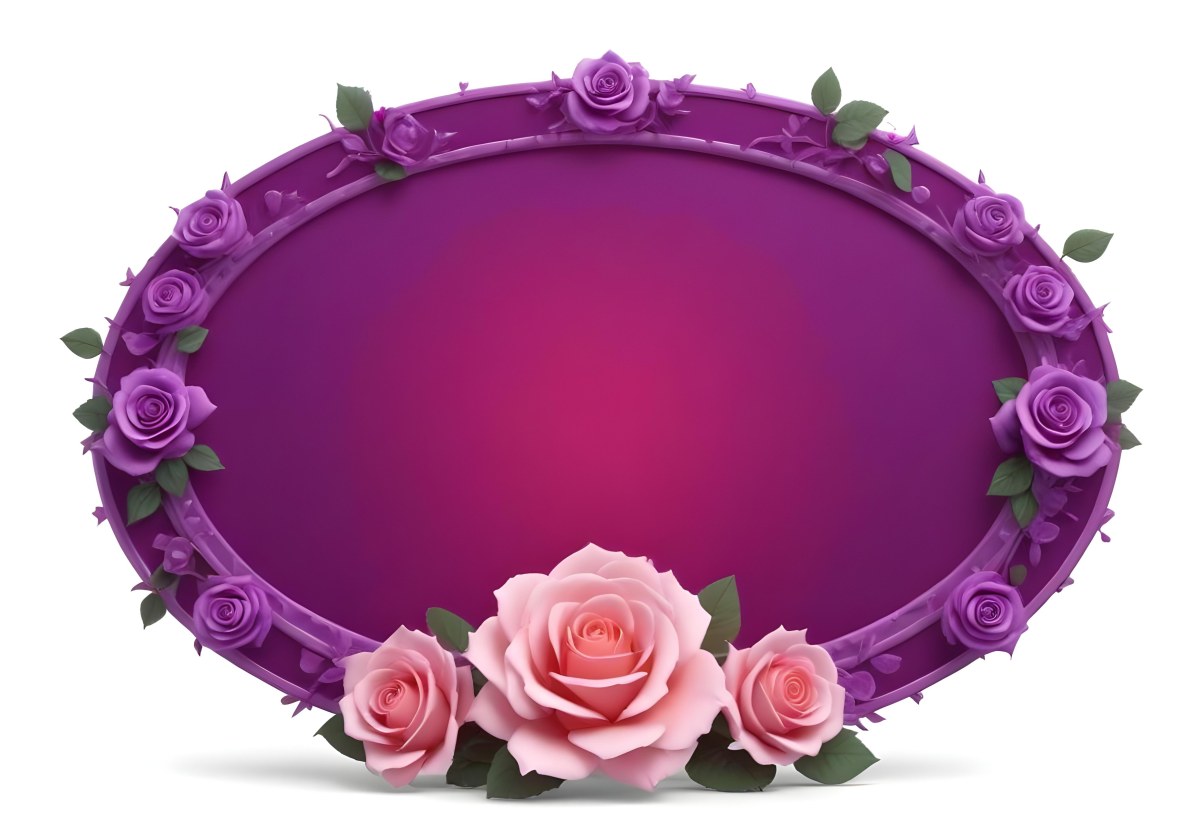 3d Model A Purple Oval Frame With White Dots And Three Purple Roses With Green Leaves At The Bottom Isolated On Purple Background Figure Octane Render Volumetric Highly Detailed Videogame Aesthetic 54 1258