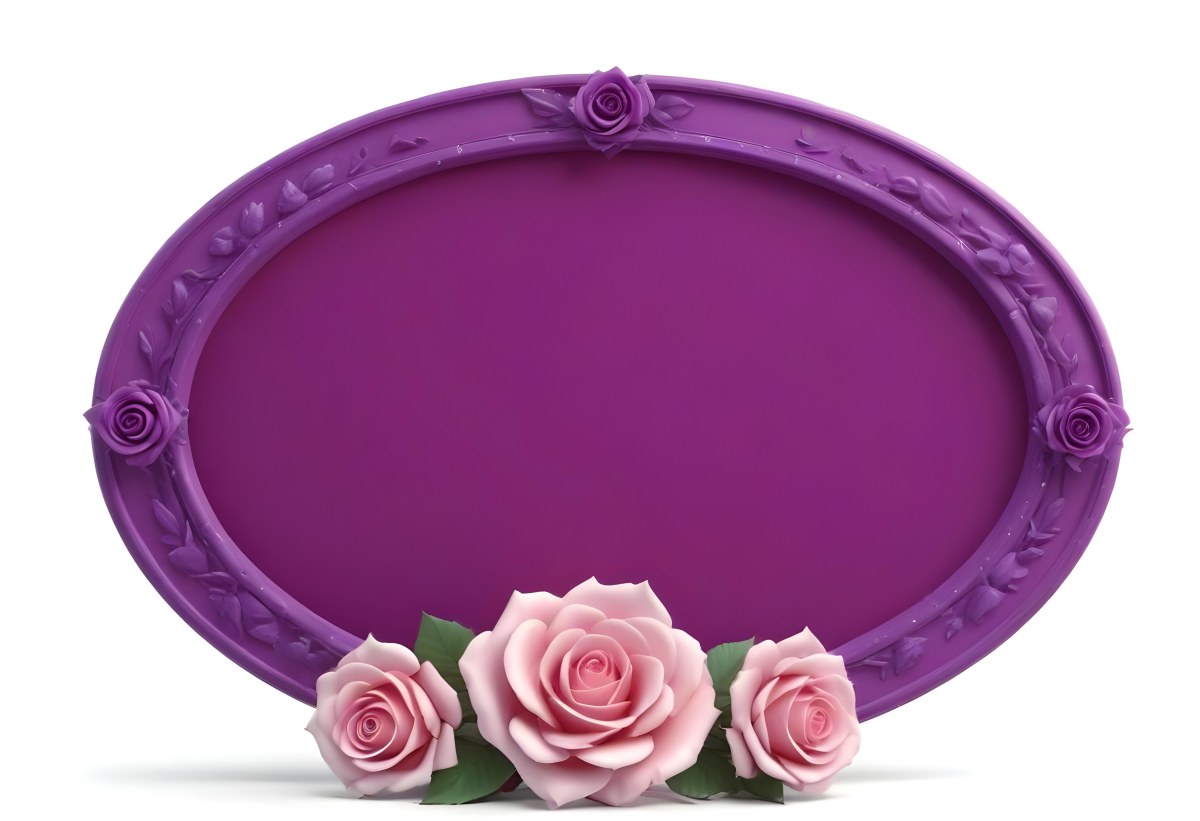 3d Model A Purple Oval Frame With White Dots And Three Purple Roses With Green Leaves At The Bottom Isolated On Purple Background Figure Octane Render Volumetric Highly Detailed Videogame Aesthetic 55 00f7