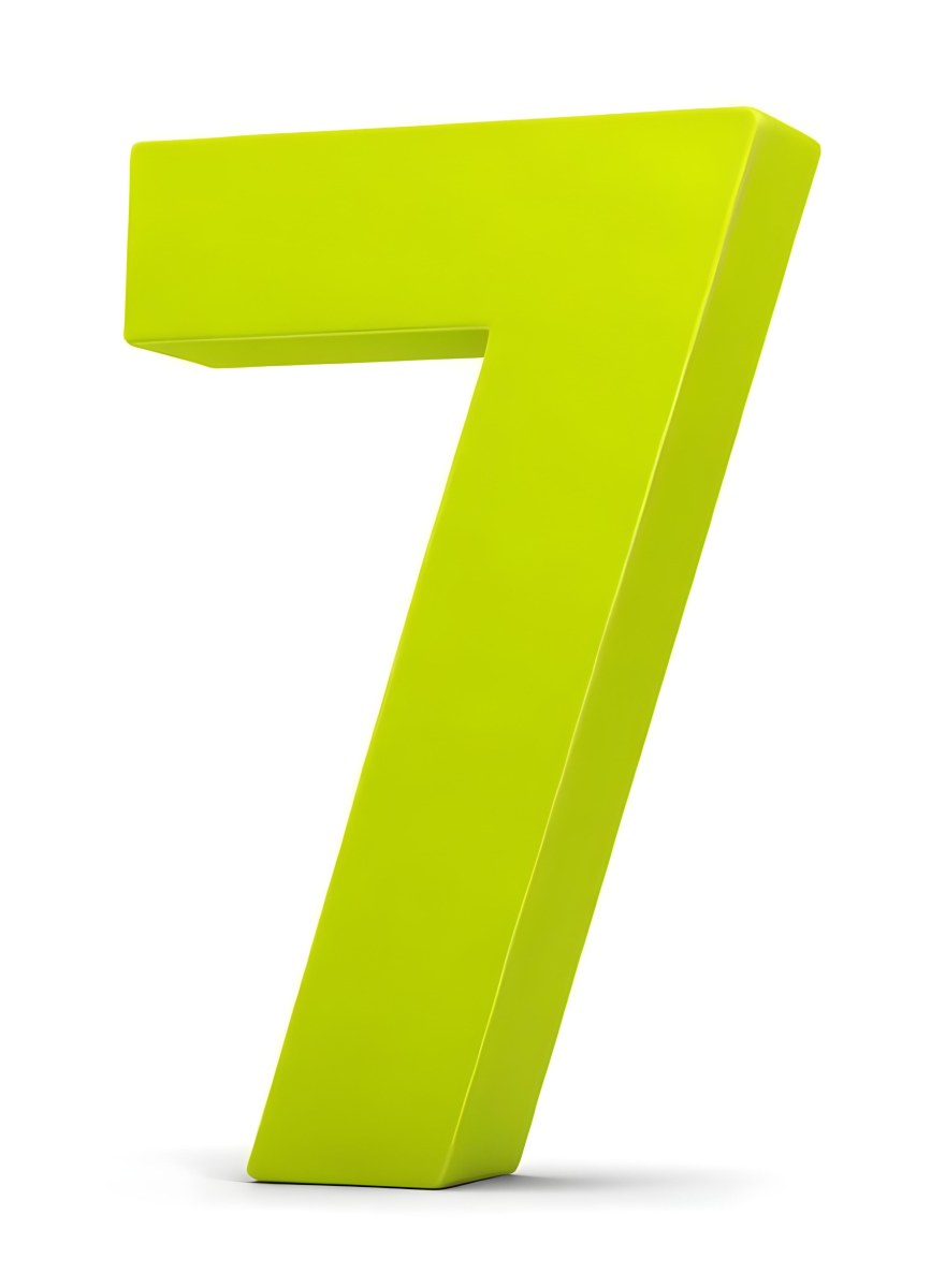 3d Model A Vibrant Lime Green Number Seven With A Smooth Matte Finish Casting A Subtle Shadow On A Plain White Background Creating A Clean And Minimalist Composition Figure Octane Render Volumetric Highly Detailed 8 710d
