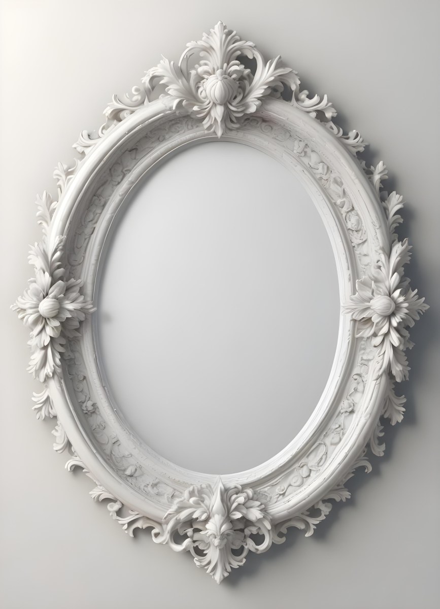 3d Model A White Ornate Oval Mirror With A Decorative Floral Frame Figure Octane Render Volumetric Highly Detailed Videogame Aesthetic 22 1440