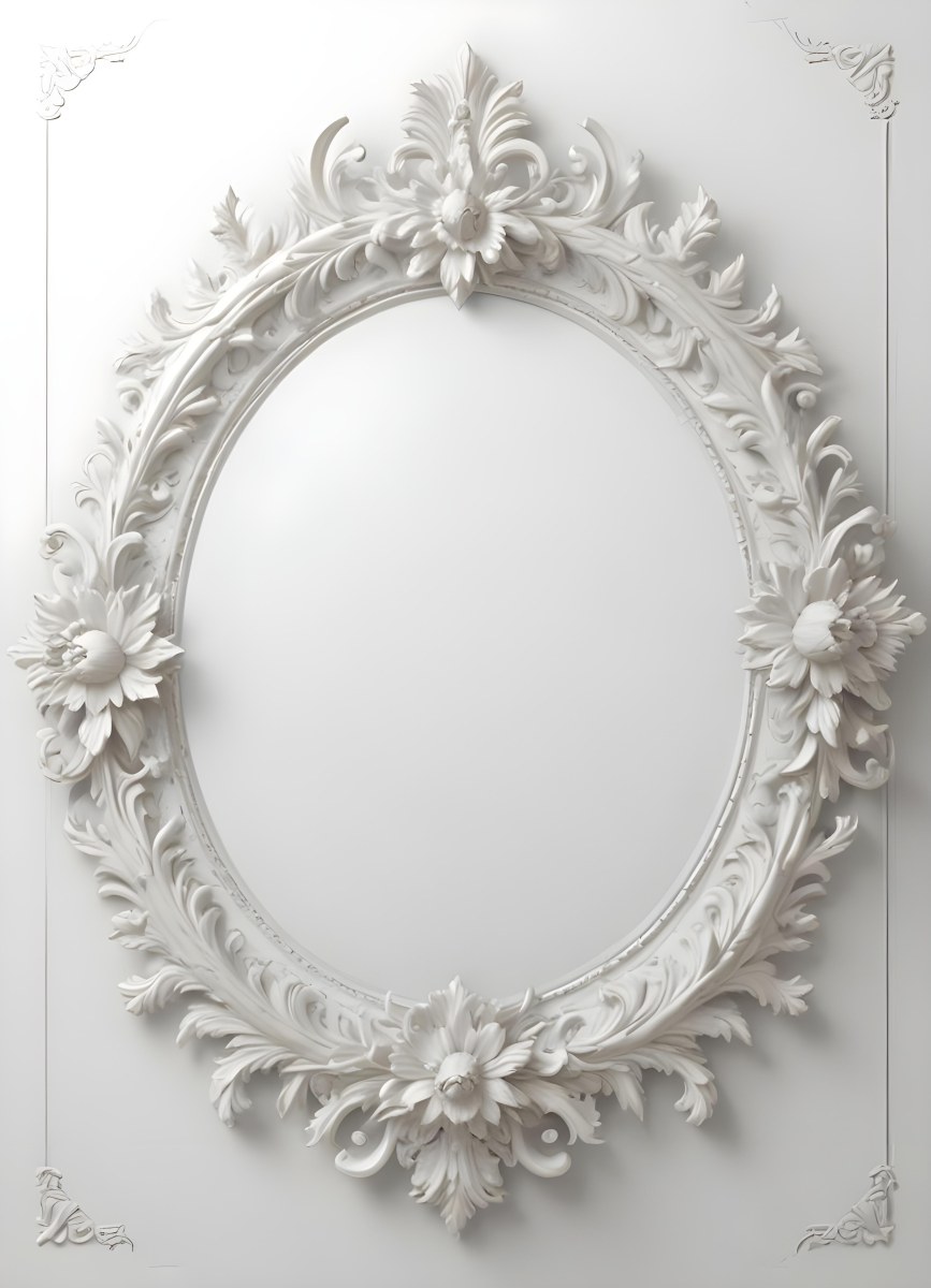 3d Model A White Ornate Oval Mirror With A Decorative Floral Frame Figure Octane Render Volumetric Highly Detailed Videogame Aesthetic 27 0e47