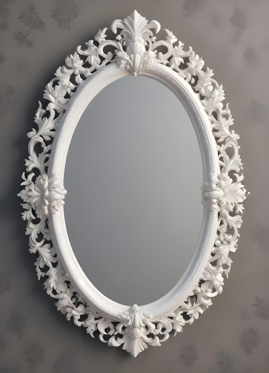 3d Model A White Ornate Oval Mirror With A Decorative Floral Frame Figure Octane Render Volumetric Highly Detailed Videogame Aesthetic 35 3823