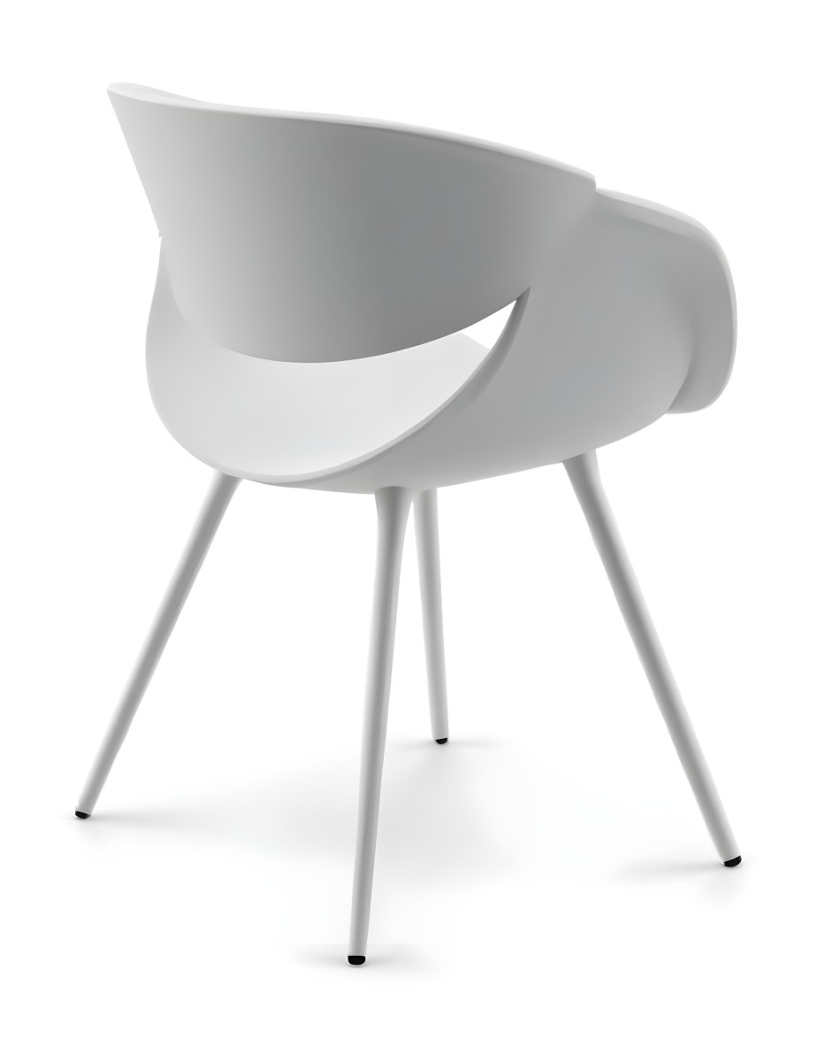 3d Model A White Plastic Chair With Three Plastic Legs The Chair Has A Curved Back And Armrests In A White Background Figure Octane Render Volumetric Highly Detailed Videogame Aesthetic 8 432b