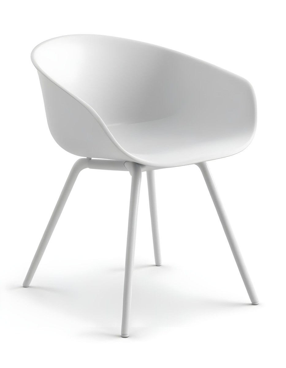 3d Model A White Plastic Chair With Three Plastic Legs The Chair Has A Curved Back And Armrests In A White Background Figure Octane Render Volumetric Highly Detailed Videogame Aesthetic 9 5578